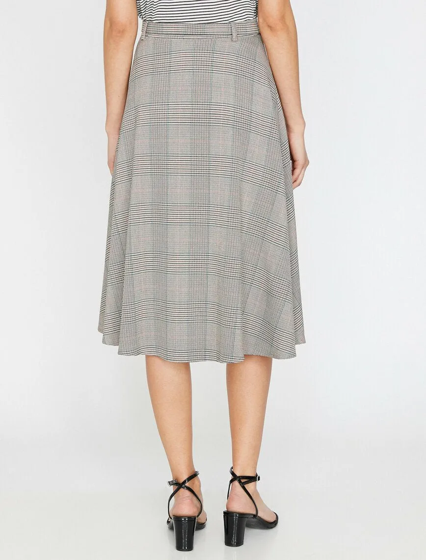 11957 Beige Patterned Midi Skirt
