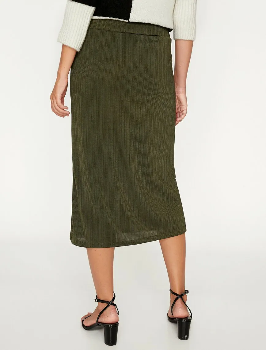 12224 Khaki Slim Fit Midi Skirt