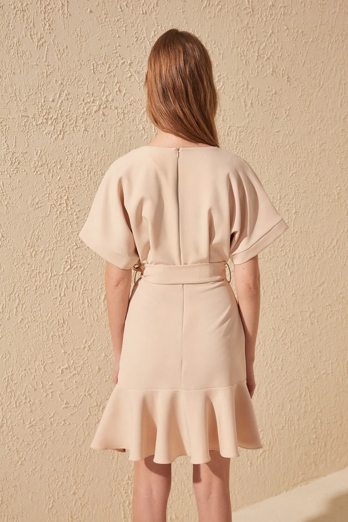 16475 Cream Wrap Collar Dress