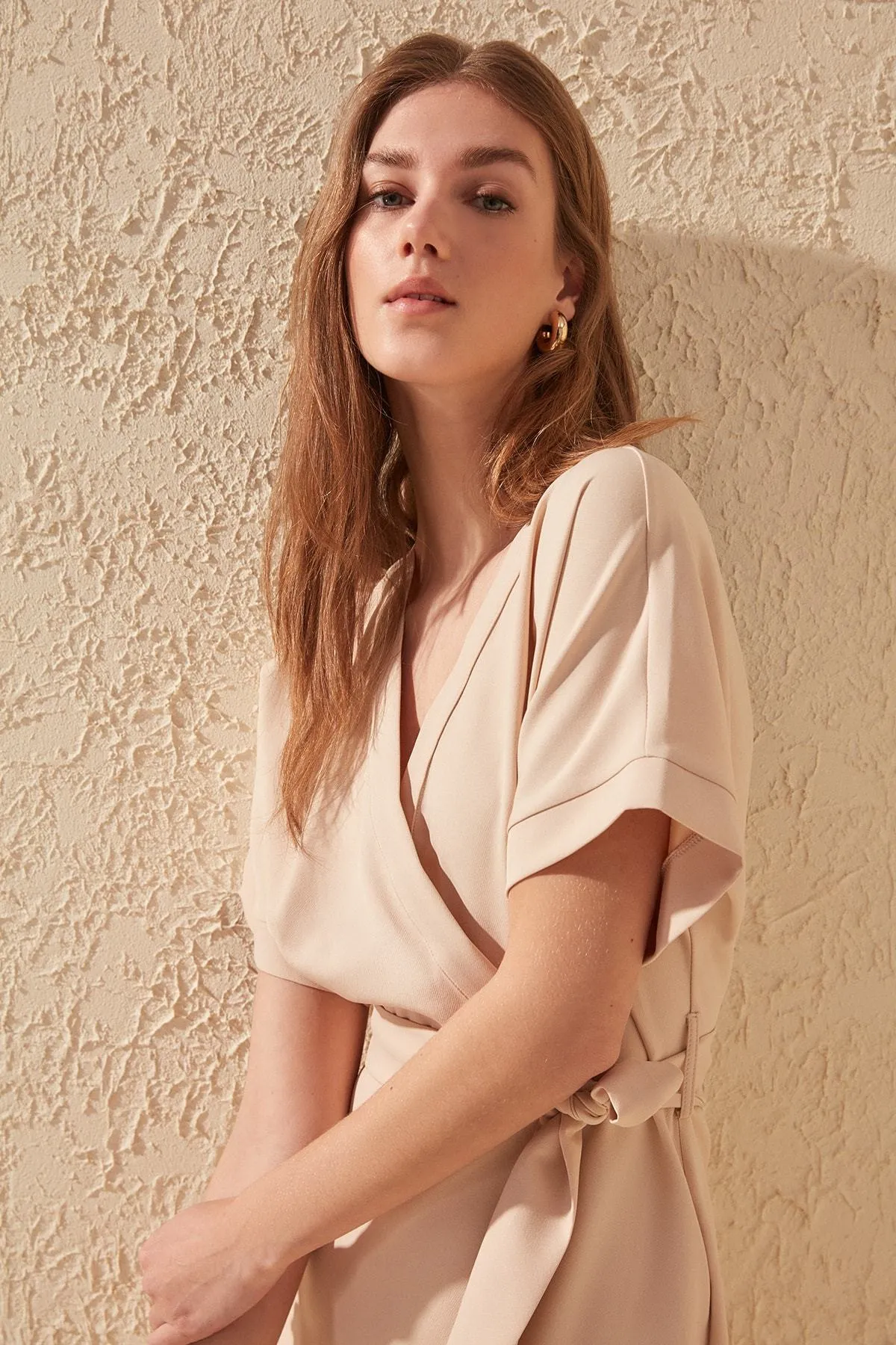 16475 Cream Wrap Collar Dress