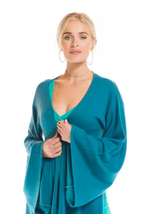 2 PLY CASHMERE DRAPED SHRUG TEAL