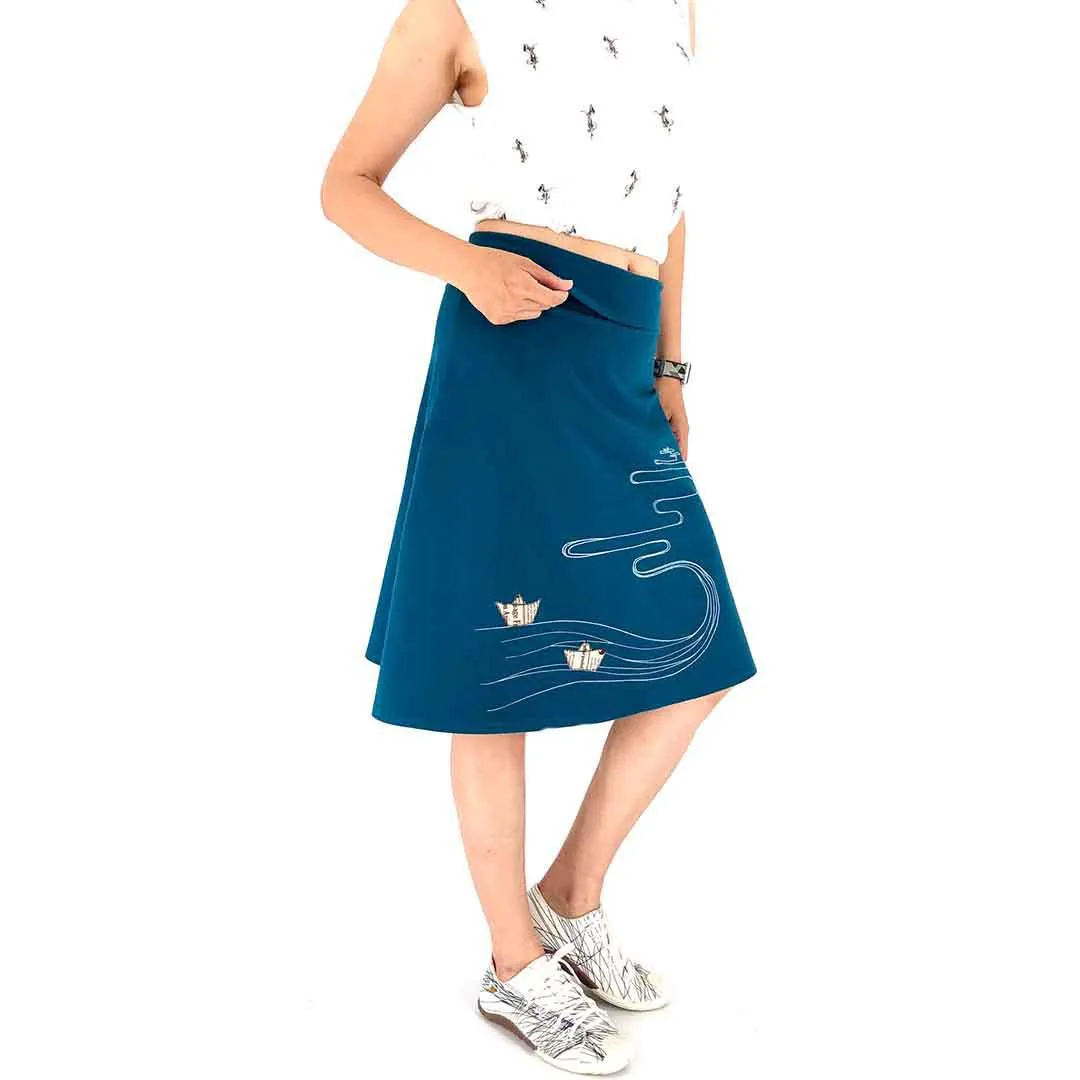 (20% Off) Skirt - Boats on the River - Teal Blue (Juniors 2X, 3X only) by Zoe's Lollipop