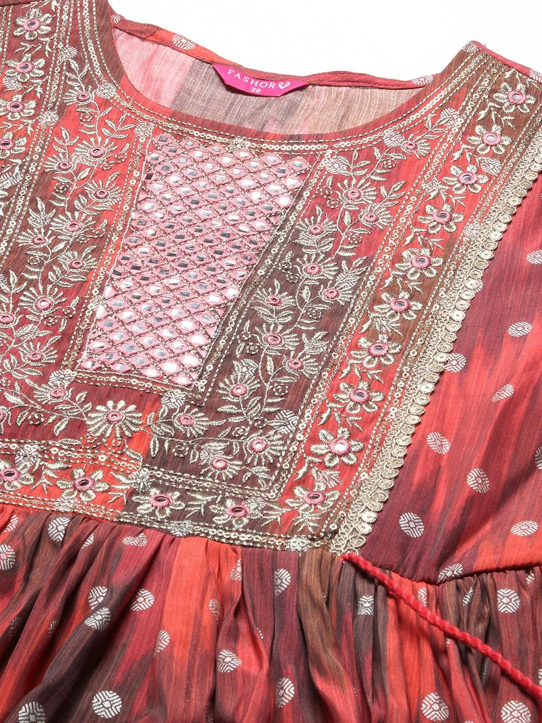 Abstract Printed Embroidered High Slit Kurta With Pants & Dupatta - Multi