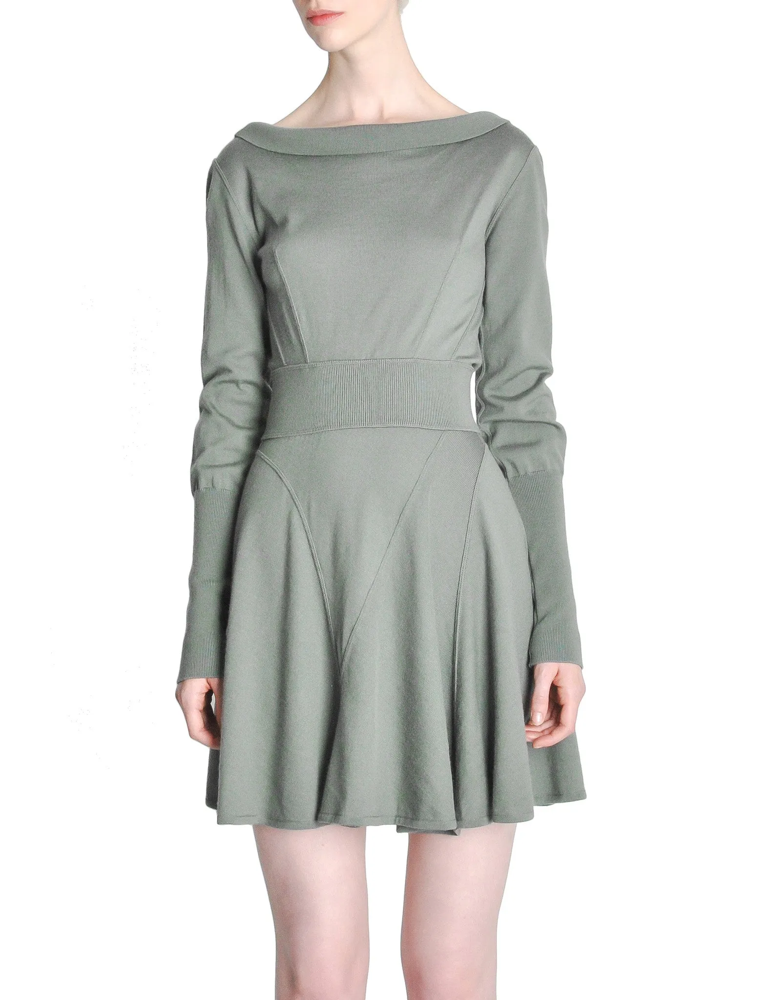 Alaïa Vintage Sage Green Deep V Back Dress
