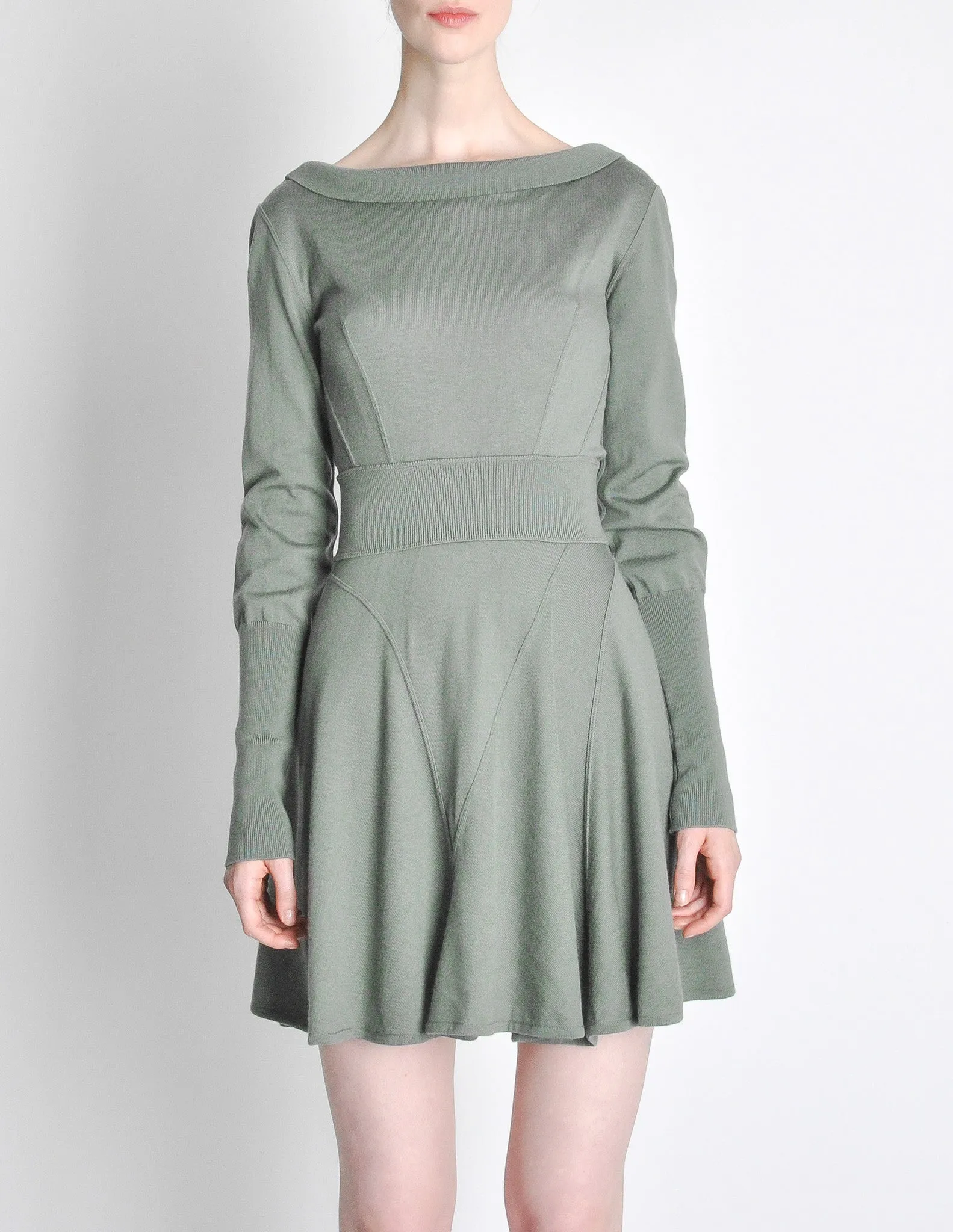 Alaïa Vintage Sage Green Deep V Back Dress