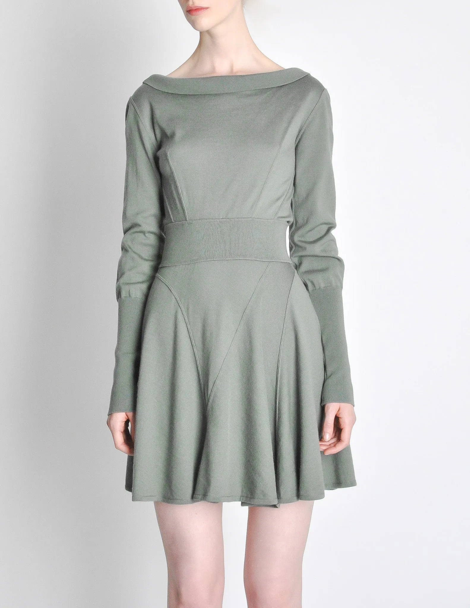 Alaïa Vintage Sage Green Deep V Back Dress