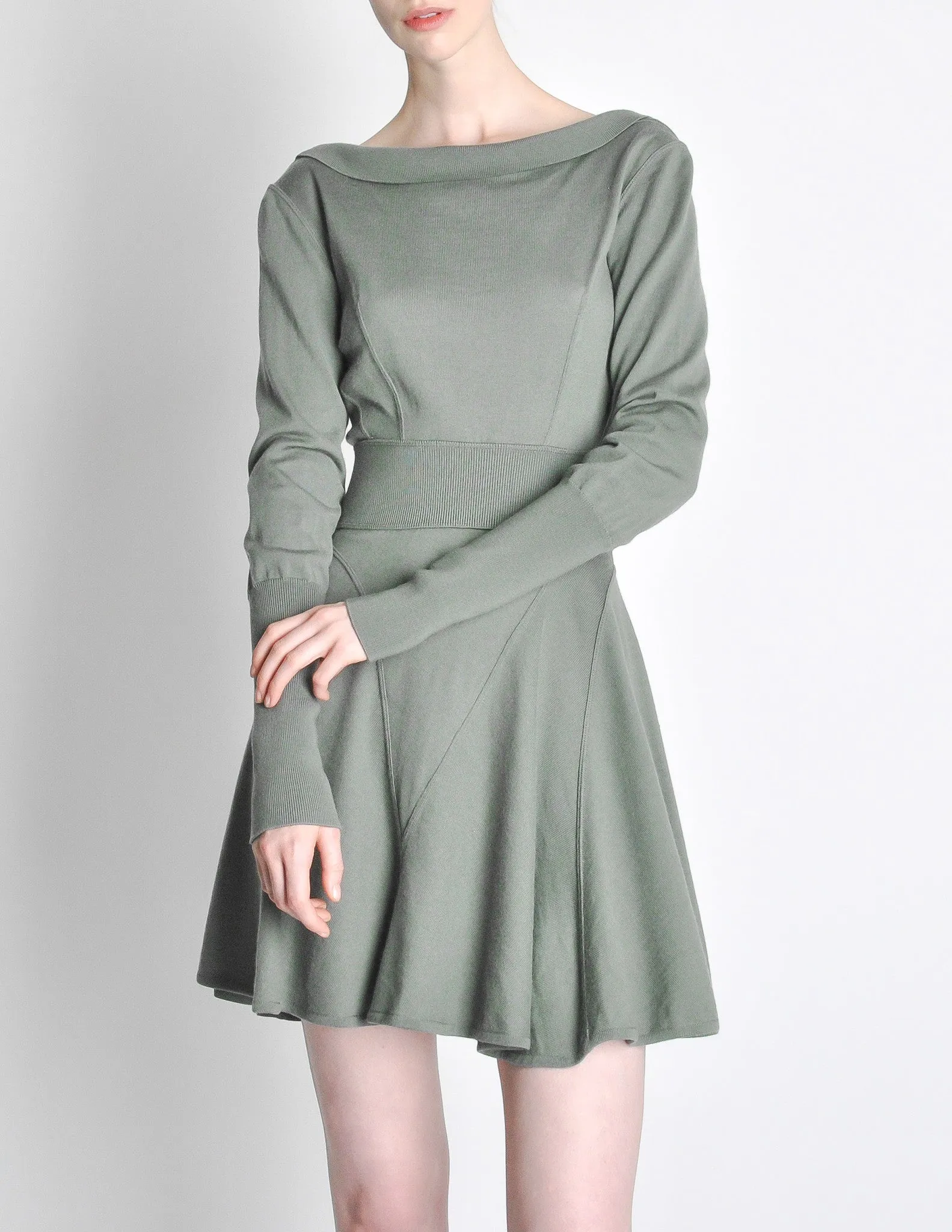 Alaïa Vintage Sage Green Deep V Back Dress