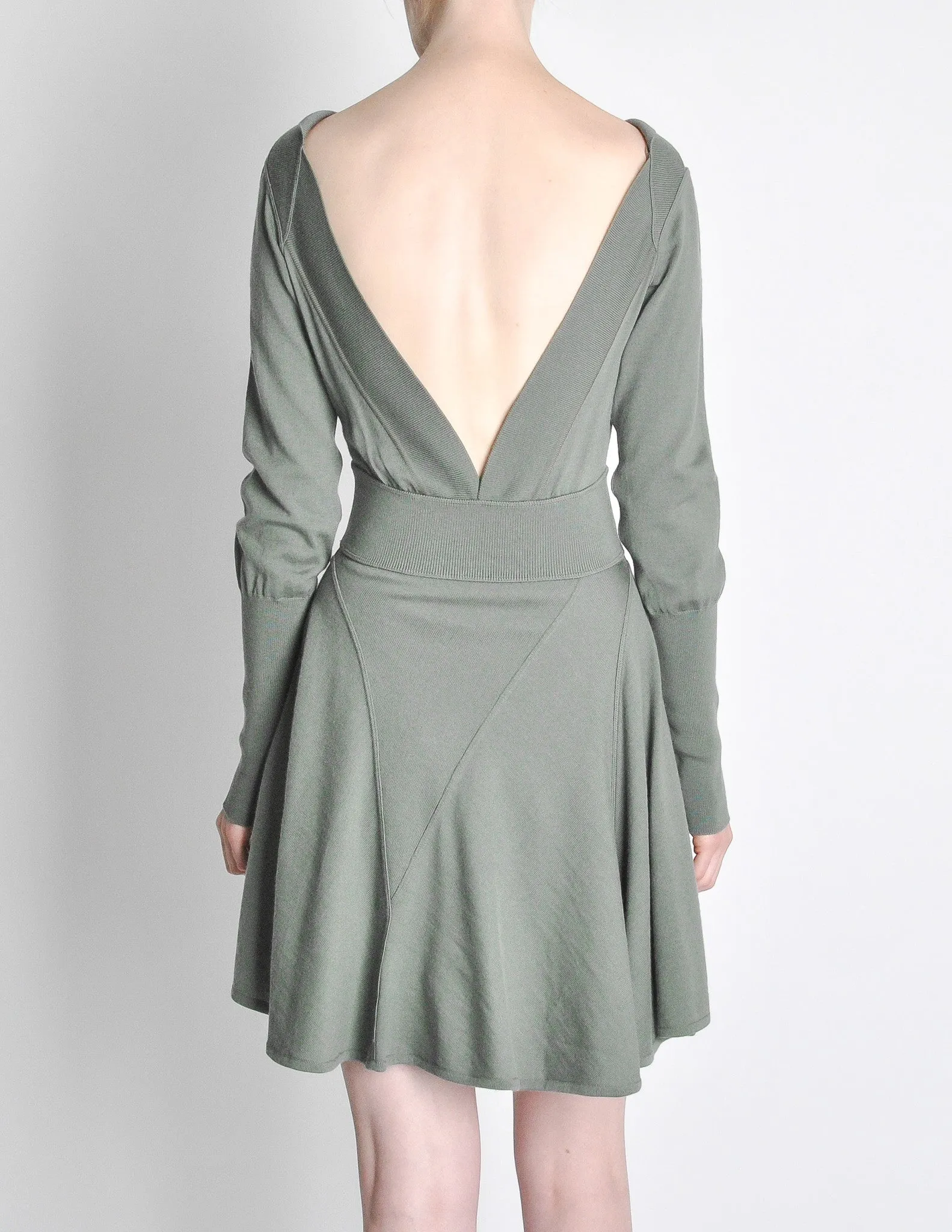 Alaïa Vintage Sage Green Deep V Back Dress