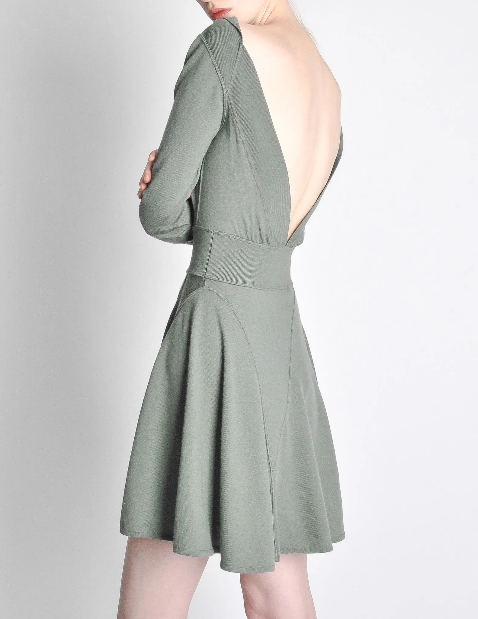 Alaïa Vintage Sage Green Deep V Back Dress