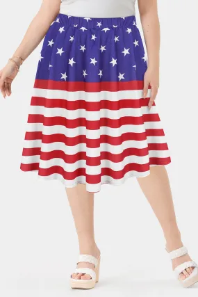 American Flag Drawstring Elasticated Waist Midi Skirt