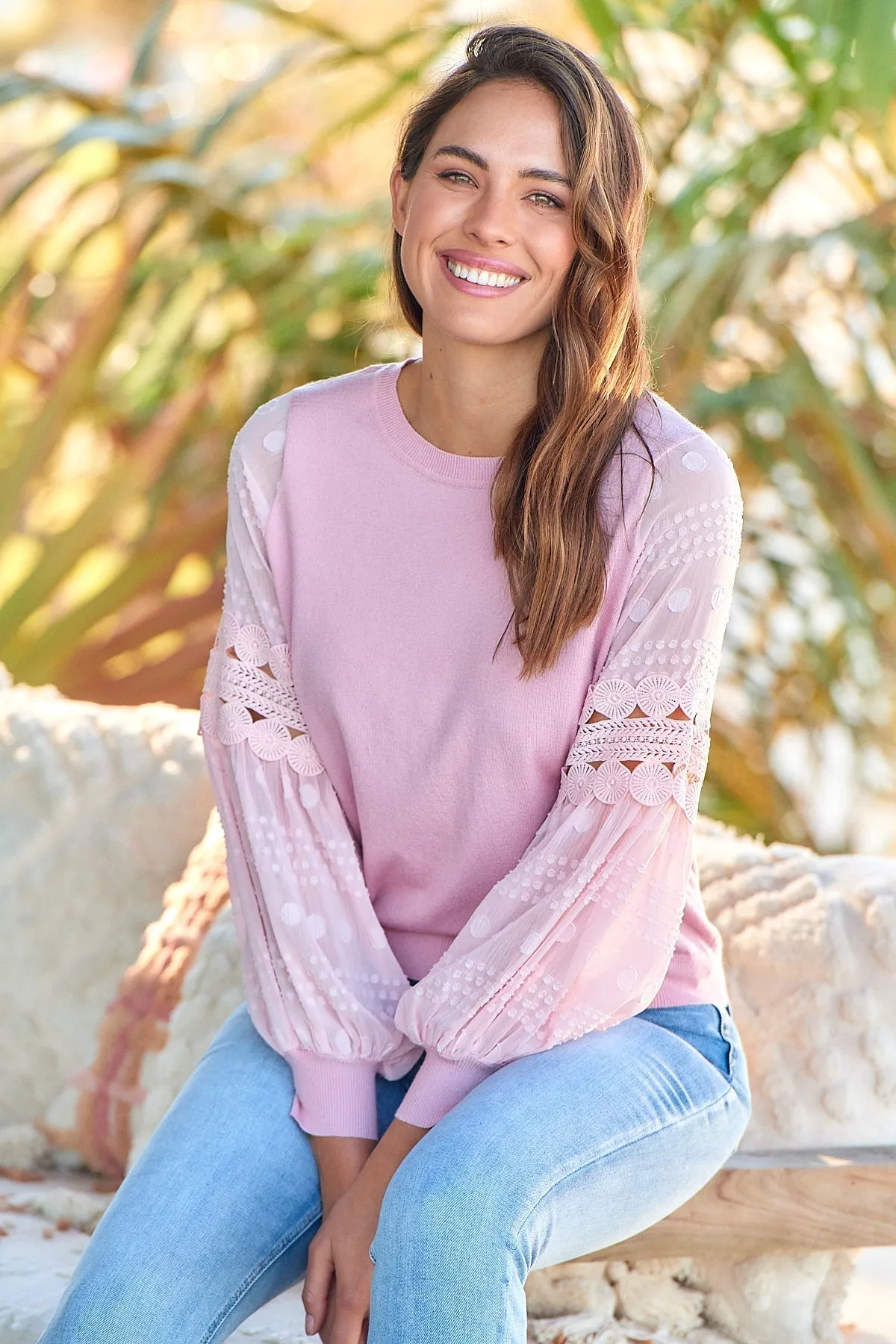 Arabella Lace Sleeve Pink Jumper
