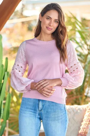 Arabella Lace Sleeve Pink Jumper