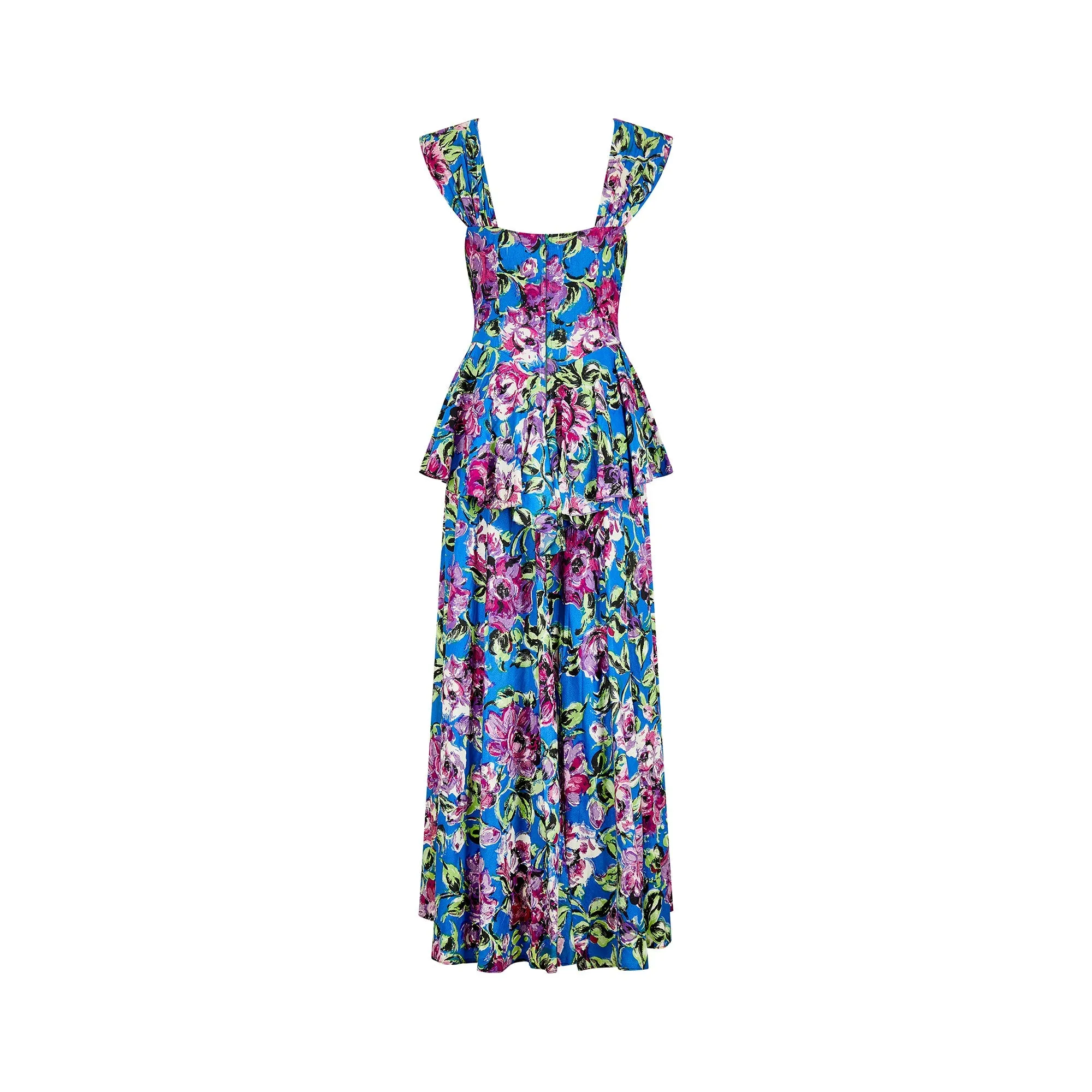 ARCHIVE - 1940s Floral Crepe Peplum Maxi Dress