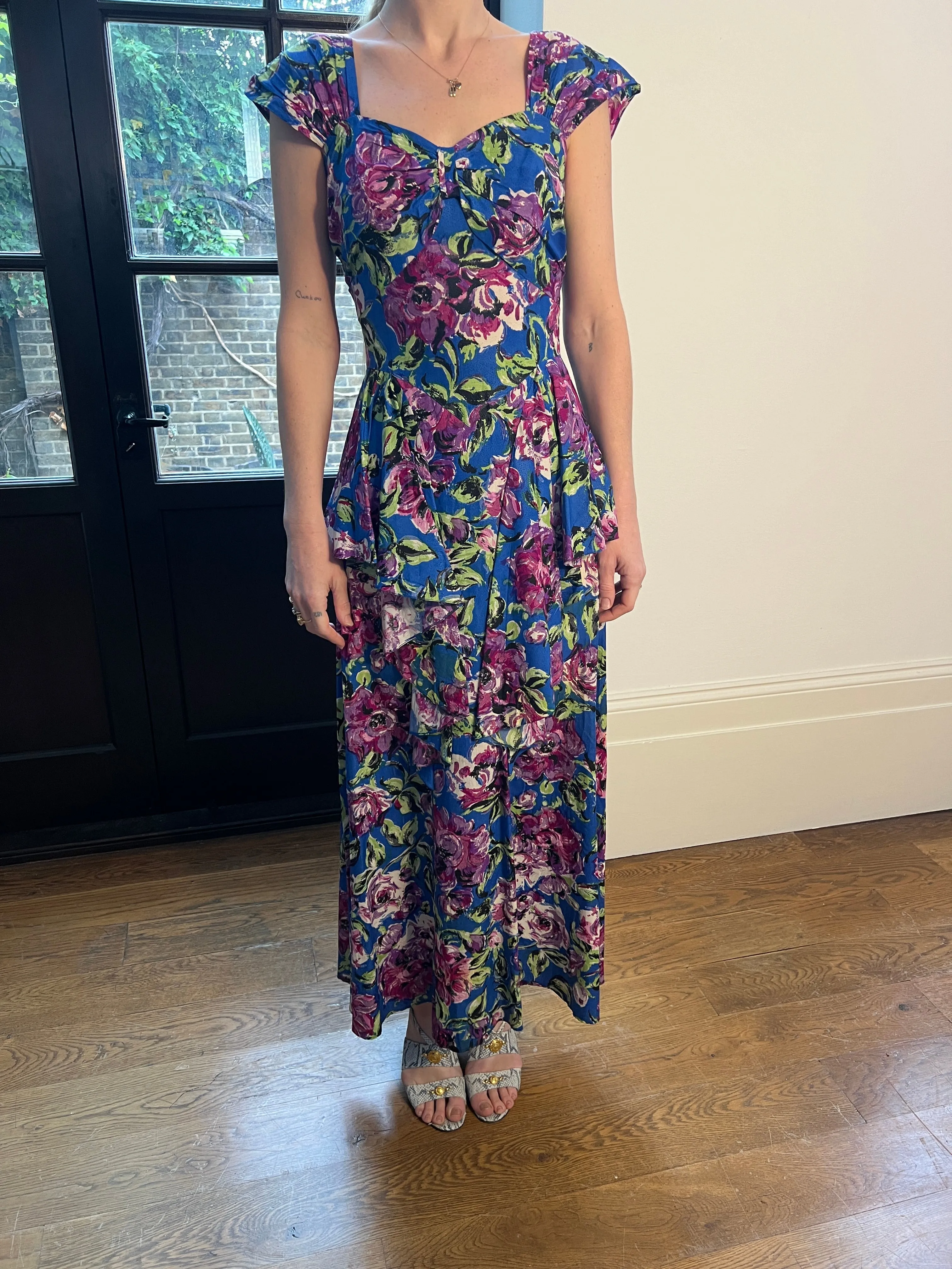 ARCHIVE - 1940s Floral Crepe Peplum Maxi Dress
