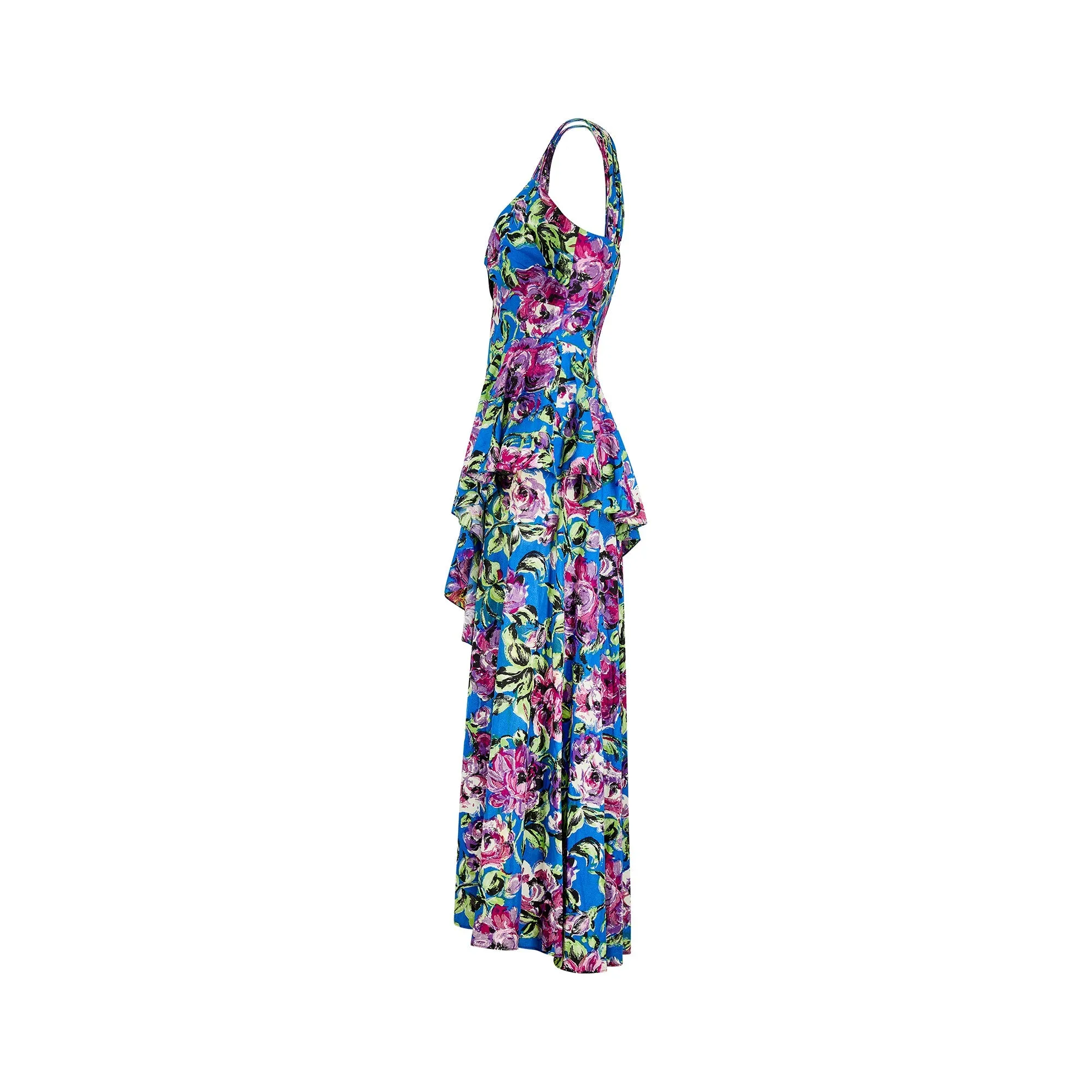 ARCHIVE - 1940s Floral Crepe Peplum Maxi Dress