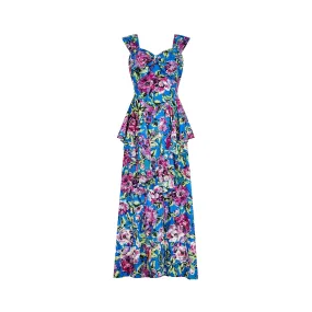 ARCHIVE - 1940s Floral Crepe Peplum Maxi Dress