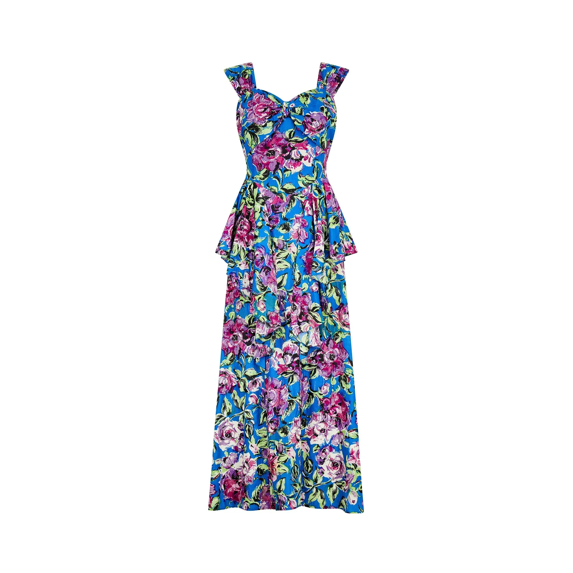 ARCHIVE - 1940s Floral Crepe Peplum Maxi Dress