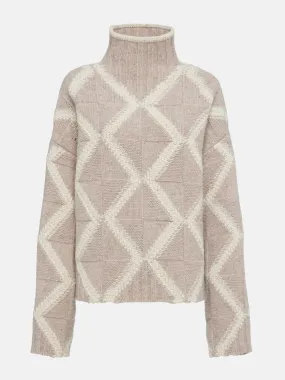 Argyle wool turtleneck sweater