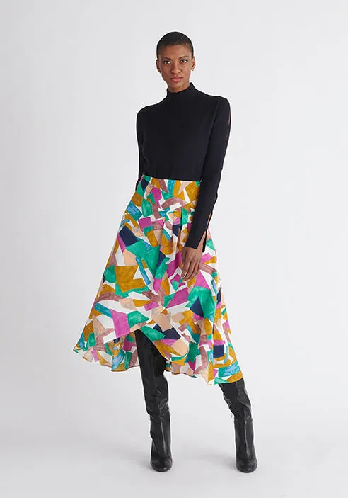 Asymmetric Geometrical Print Skirt