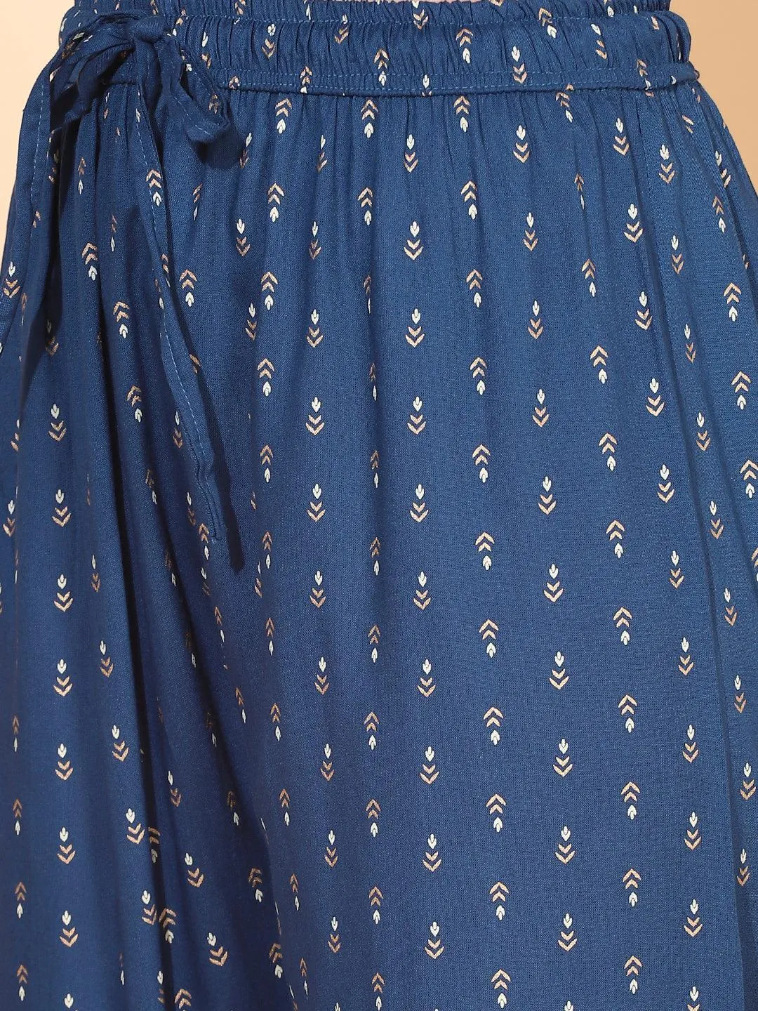 Bandhani Printed & Embroidered Anarkali Kurta with Pant - Blue
