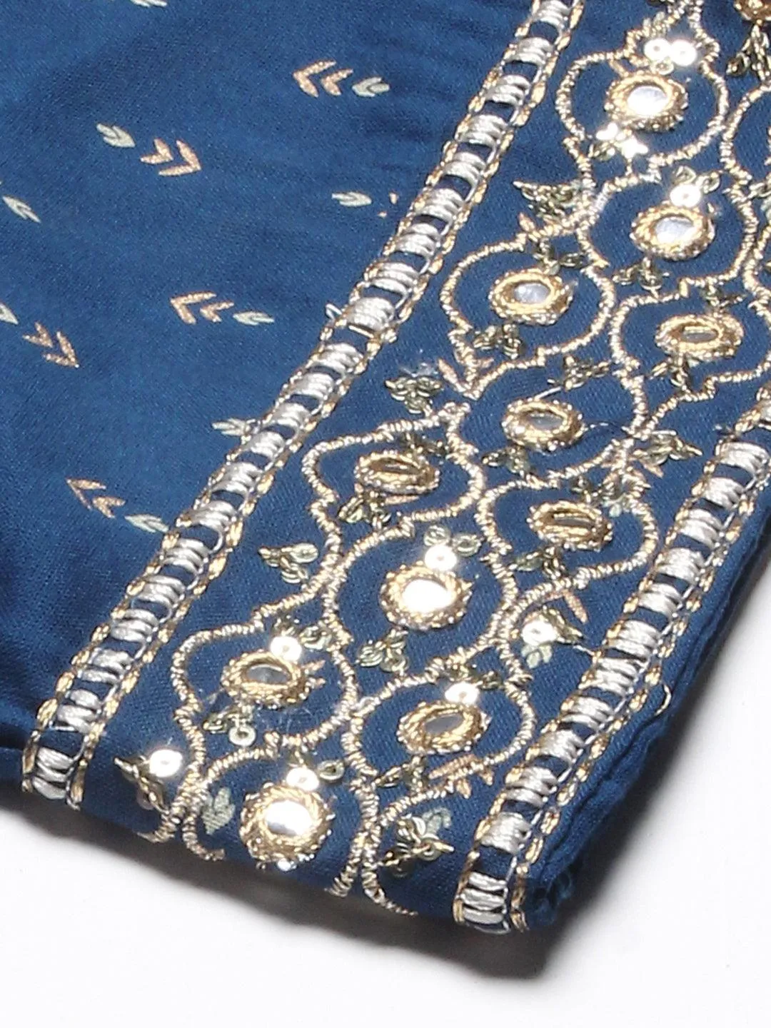Bandhani Printed & Embroidered Anarkali Kurta with Pant - Blue