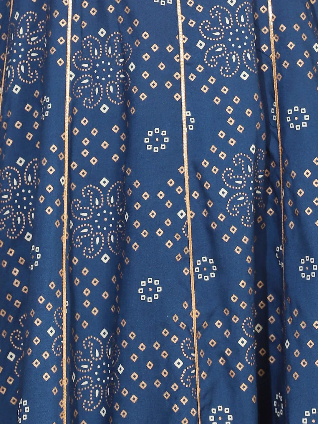Bandhani Printed & Embroidered Anarkali Kurta with Pant - Blue