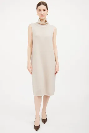 Beige Wool Blend Turtleneck Dress