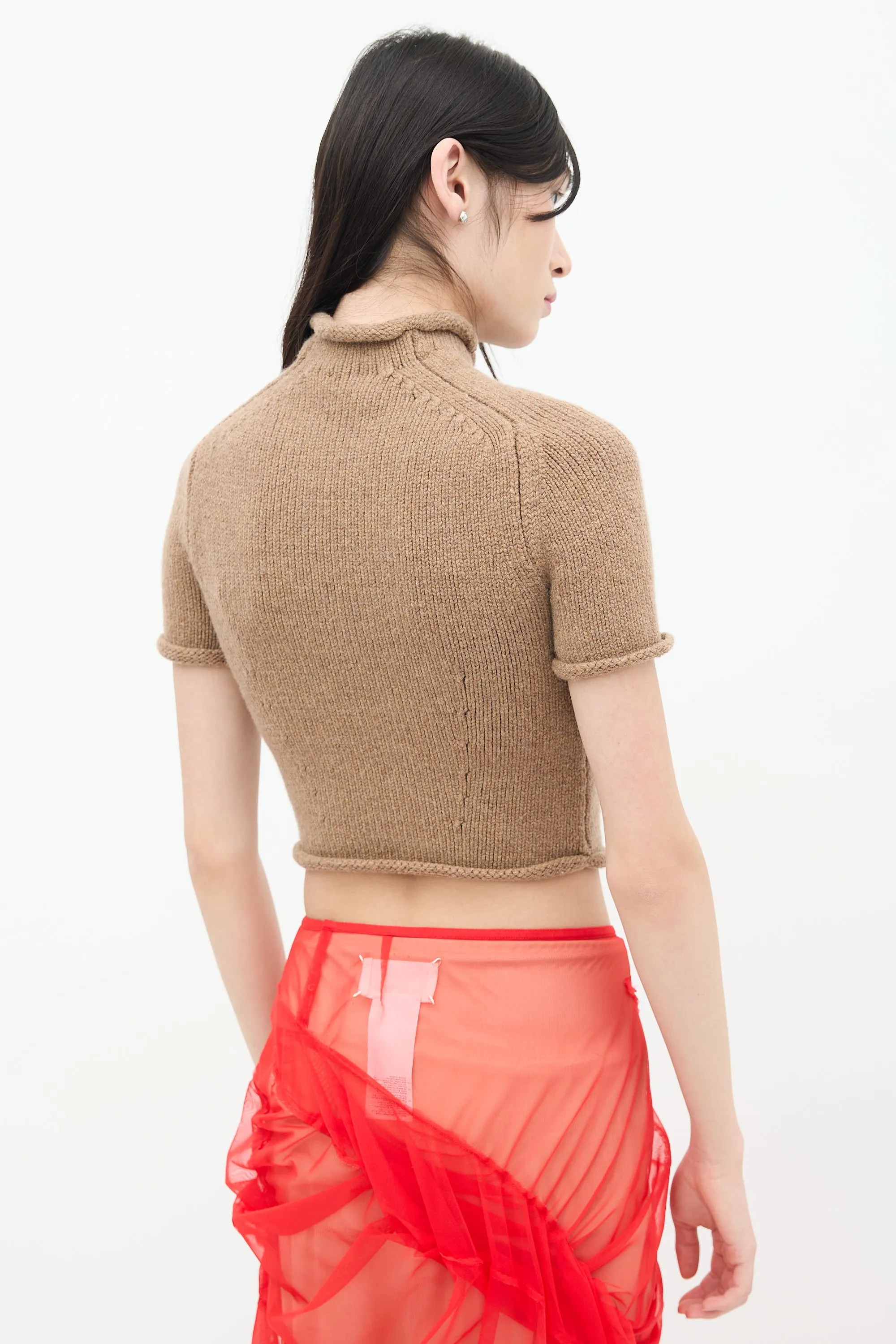 Beige Wool Knit Turtleneck Top