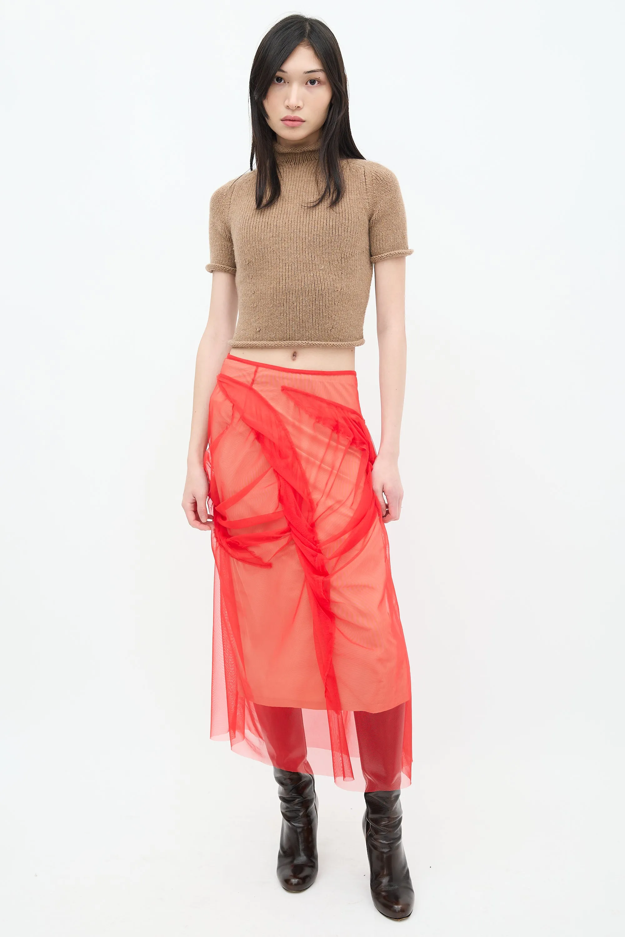 Beige Wool Knit Turtleneck Top