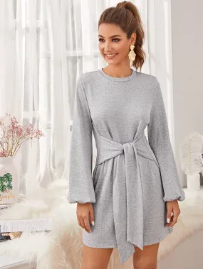 Bishop Sleeve Knot Front Jumper Dress