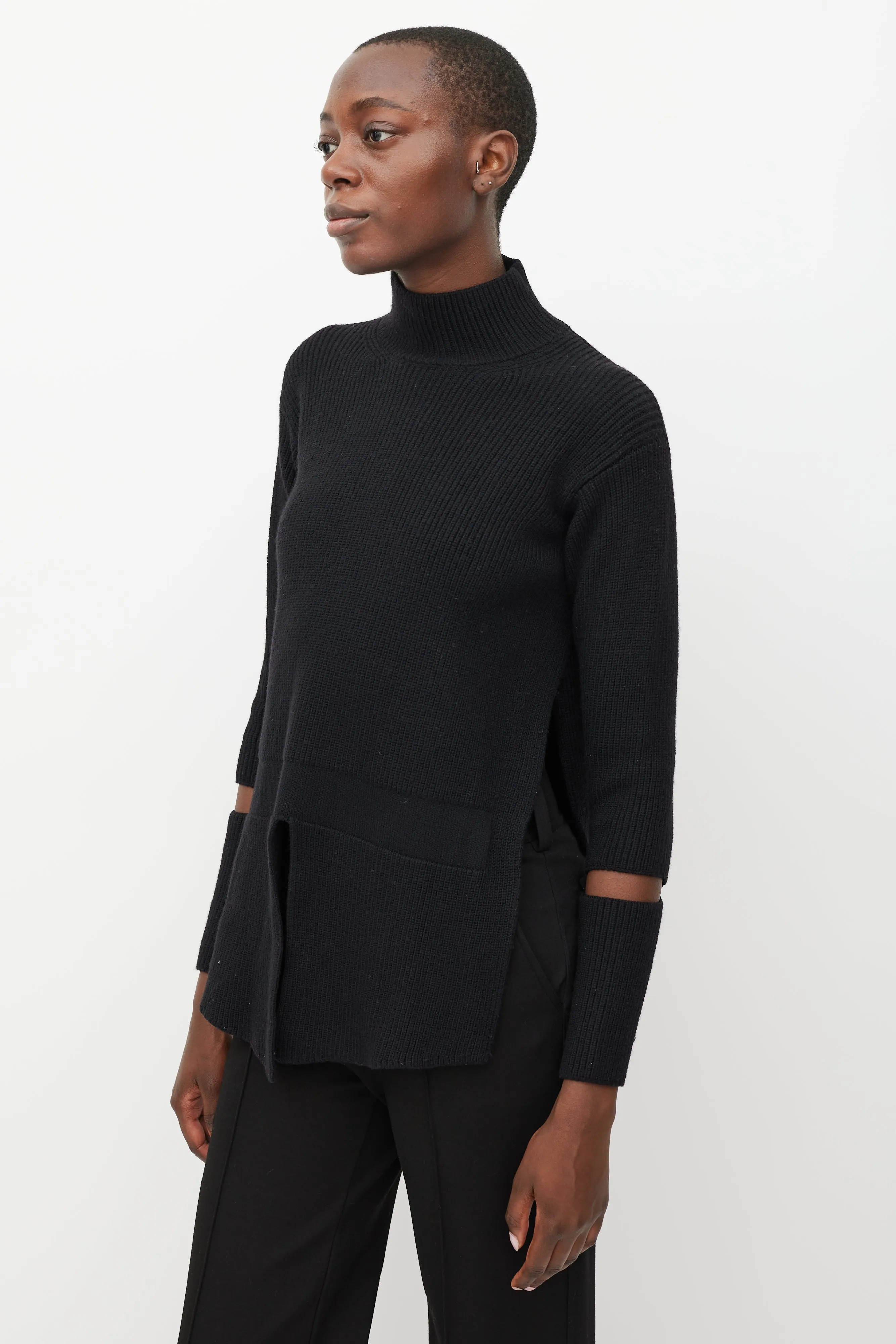 Black Split Turtleneck Sweater