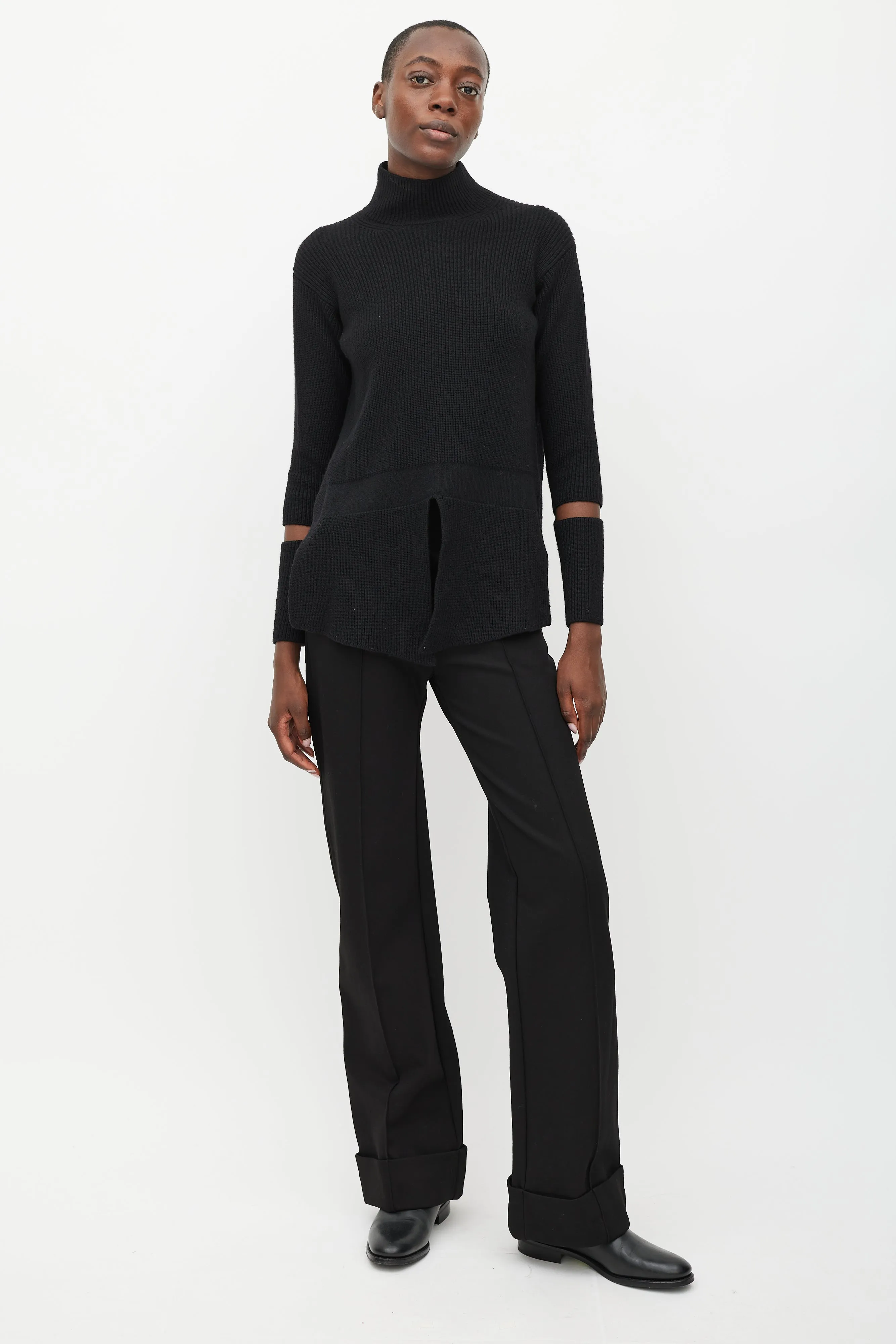 Black Split Turtleneck Sweater