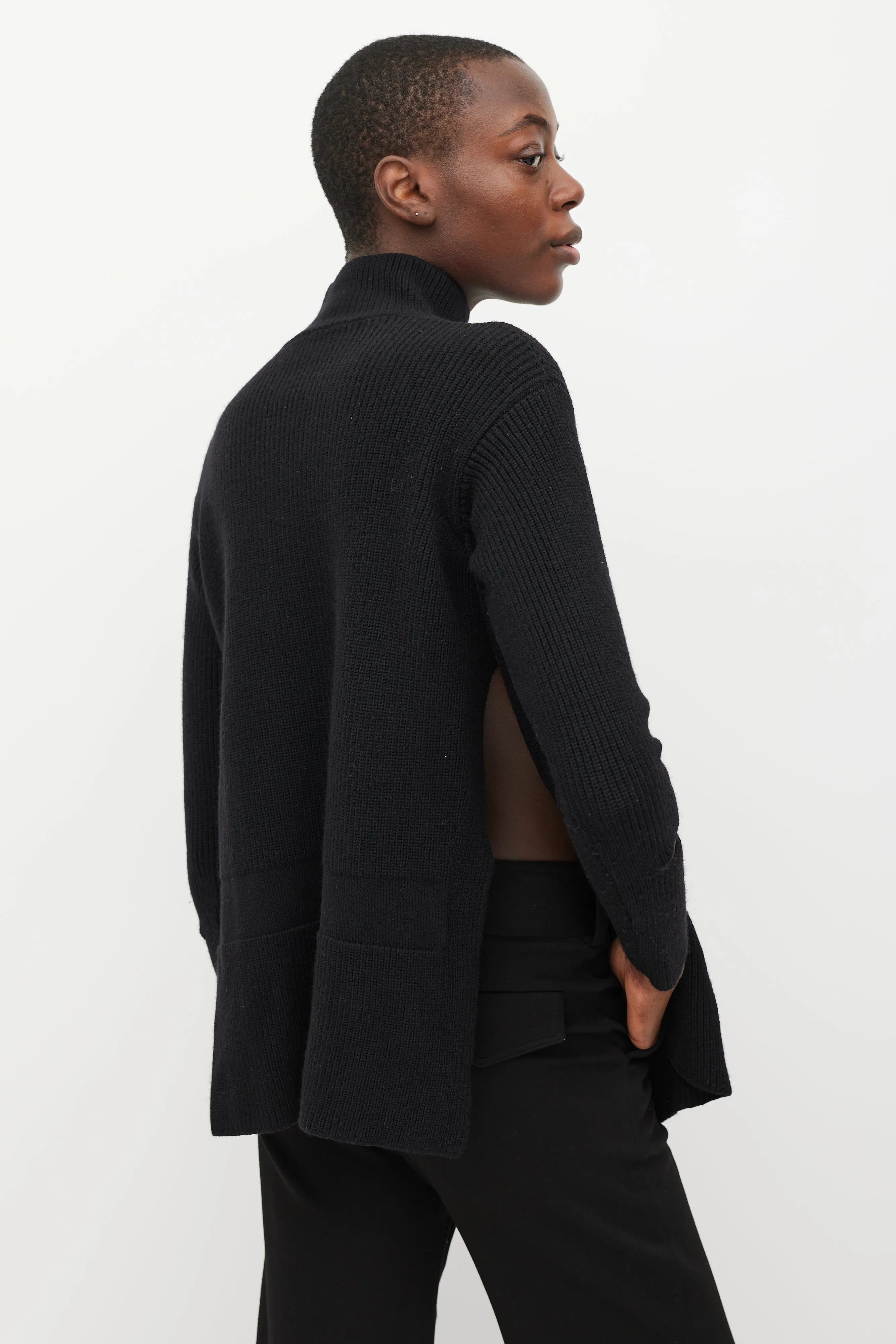 Black Split Turtleneck Sweater