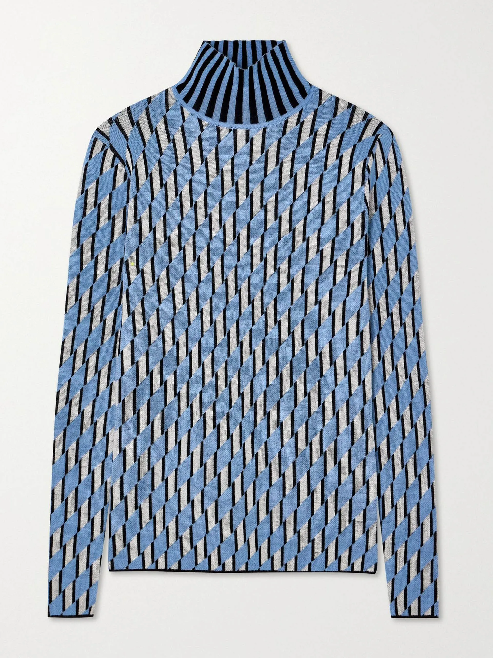 Blue merino wool-jacquard turtleneck sweater