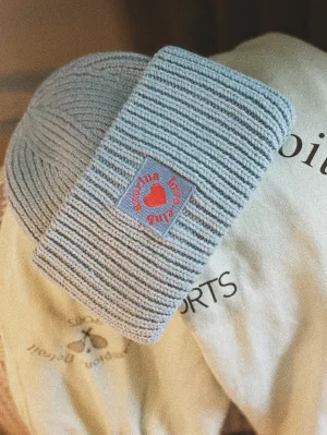Blue Ribbed Knit Beanie