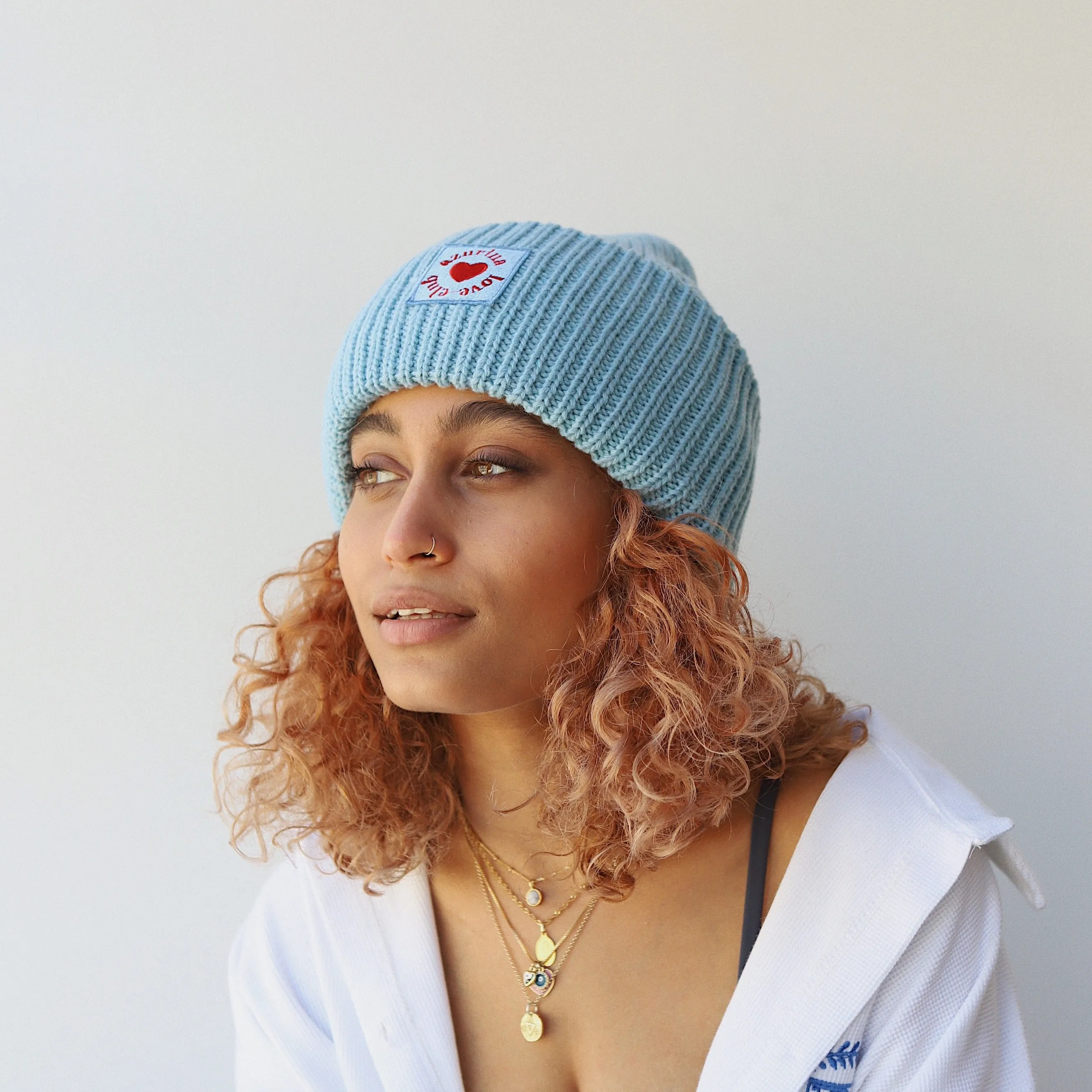 Blue Ribbed Knit Beanie
