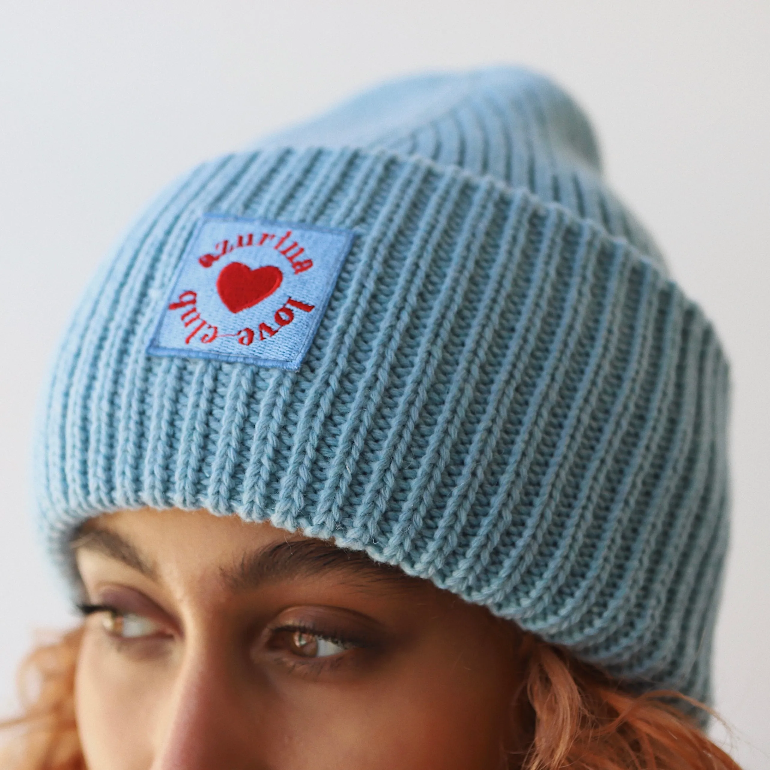 Blue Ribbed Knit Beanie