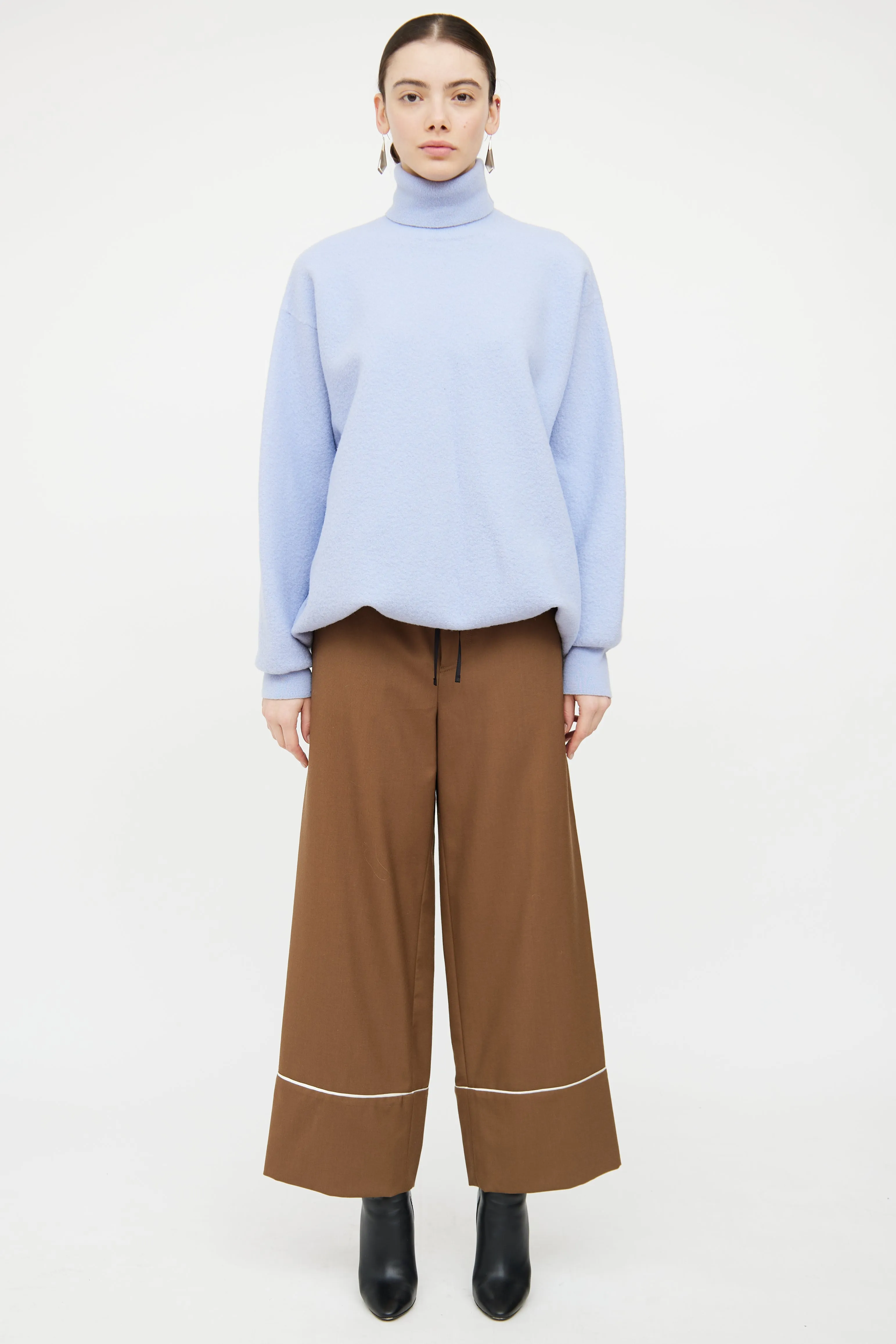 Blue Wool Knit Turtleneck