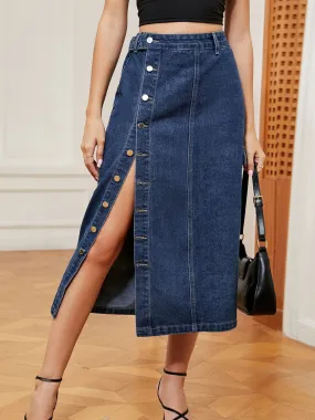 Button Down Midi Denim Skirt | Casual Fashion