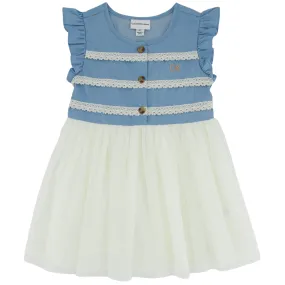 CALVIN KLEIN - BABY - Crochet-Trim Denim Mesh Dress
