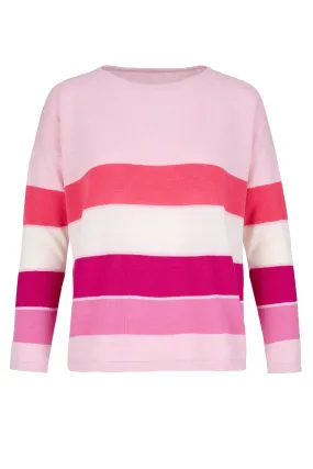 Cashmere Mix Sweater in Pink with Solid Multi Stripes