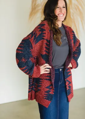 Chenille Aztec Print Cardigan - FINAL SALE