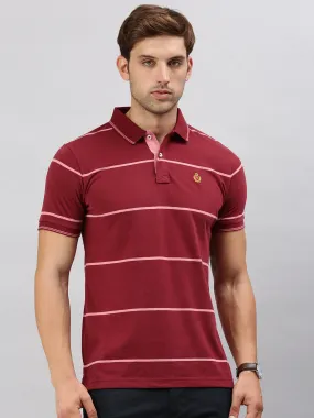Classic Polo Men's Half Sleeve Maroon Polo Neck Slim Fit Striped T-Shirt | CPEG - 336 A SF P