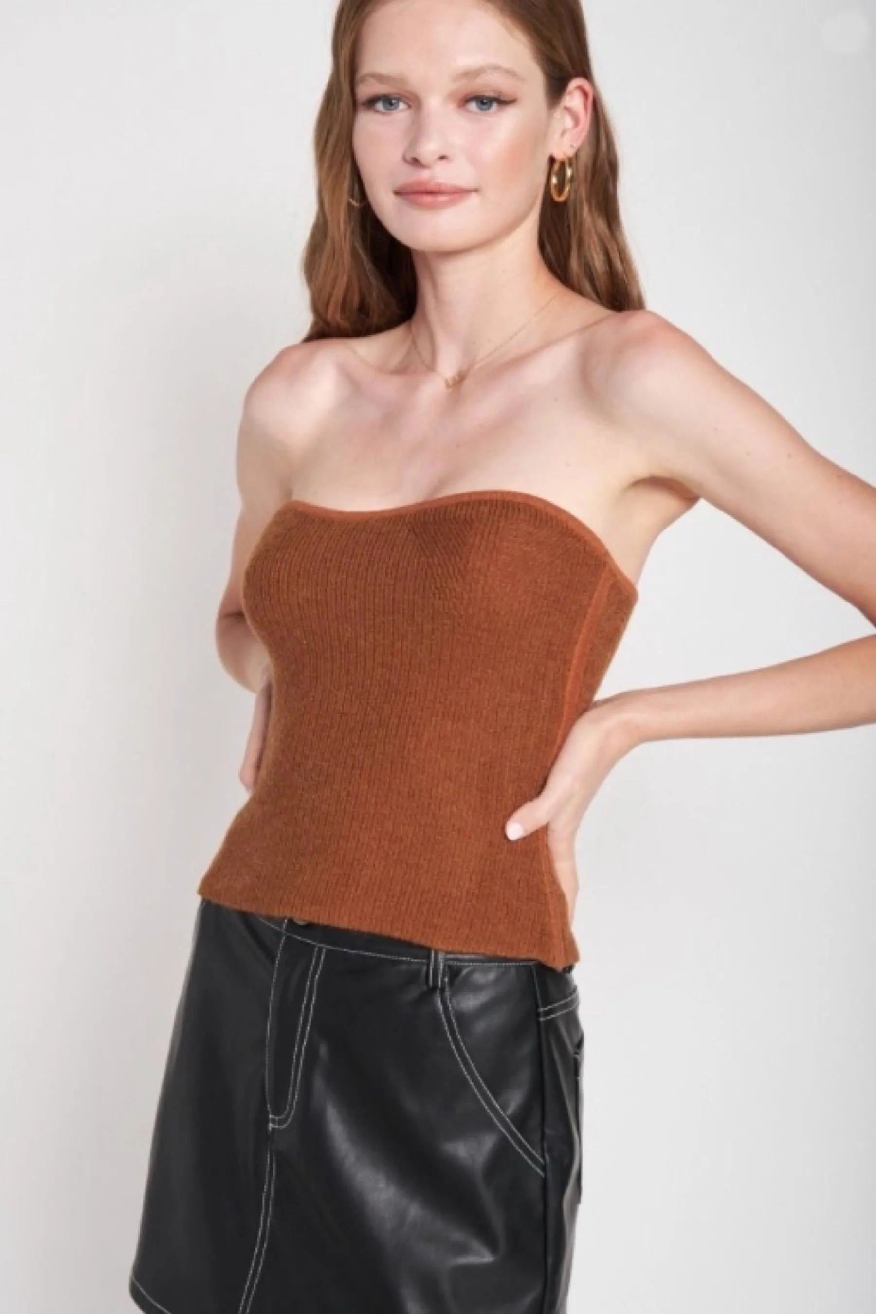 Cocoa Fuzzy Sweater Tube Top