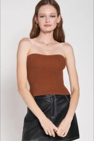 Cocoa Fuzzy Sweater Tube Top