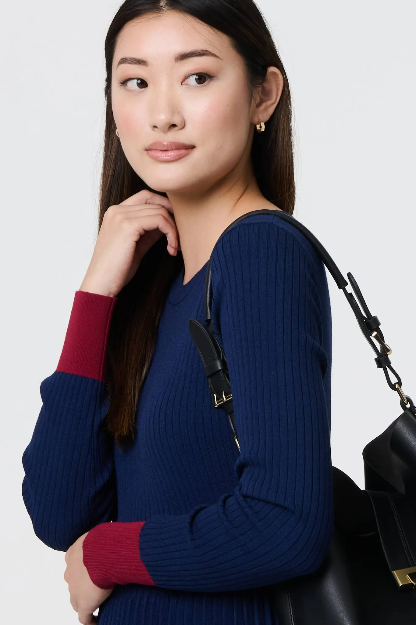 Colour Block Tie Neck Short Jumper Dress
