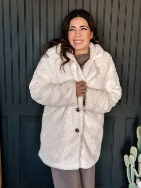 Cuddle Up Teddy Oversized Outerwear Jacket, Cream