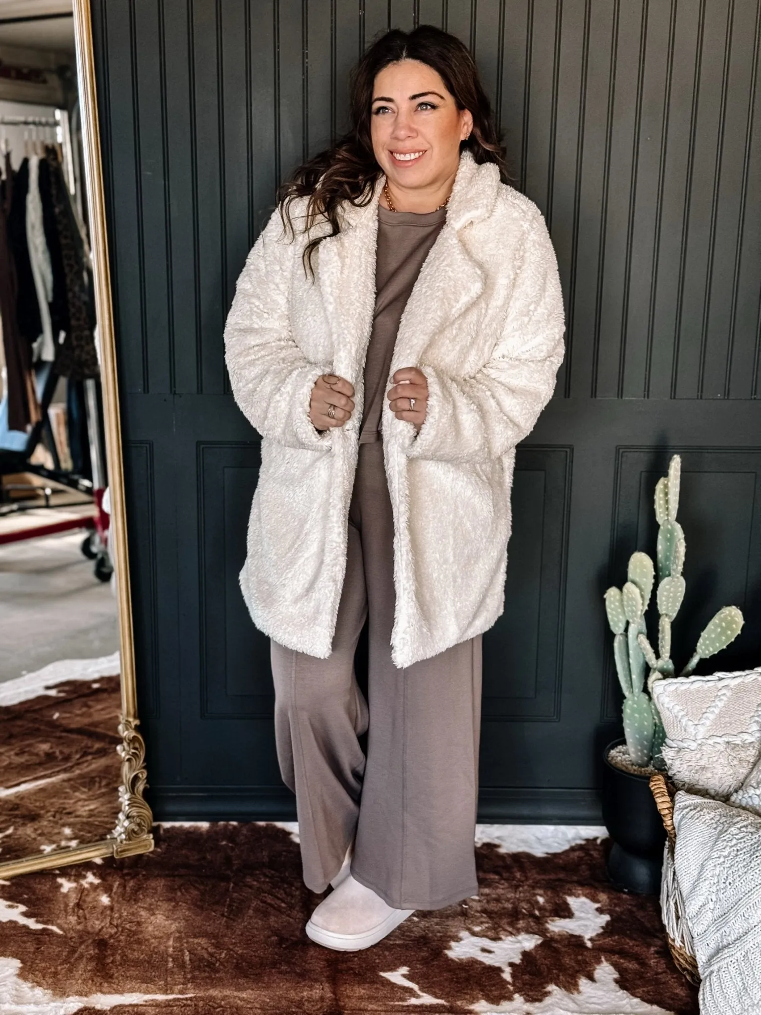 Cuddle Up Teddy Oversized Outerwear Jacket, Cream