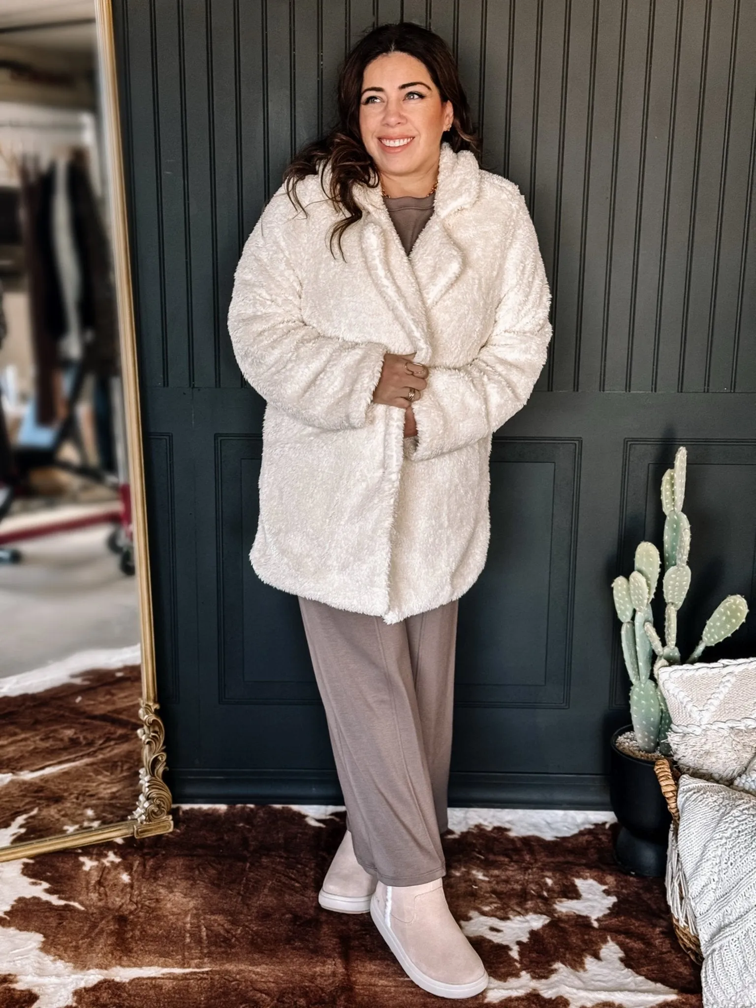 Cuddle Up Teddy Oversized Outerwear Jacket, Cream