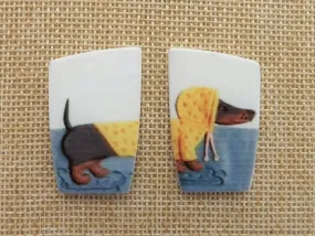Dachshund Dog in Yellow Raincoat Acrylic Stud Earrings